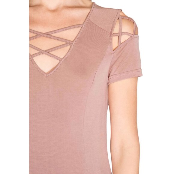 She & Sky Criss Cross Modal Cupro Swing Dress, Dusty Rose - Picture 4 of 5